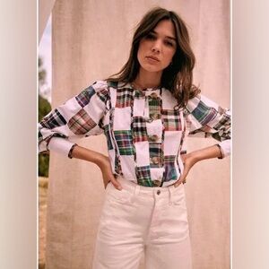 Sezane Chemise Bruna Patchwork Long Sleeve Blouse